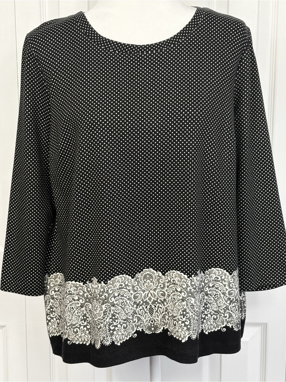 Talbots Petites Black & White Polka Dot Print Ponte Knit 3/4 Sleeve Top XLP